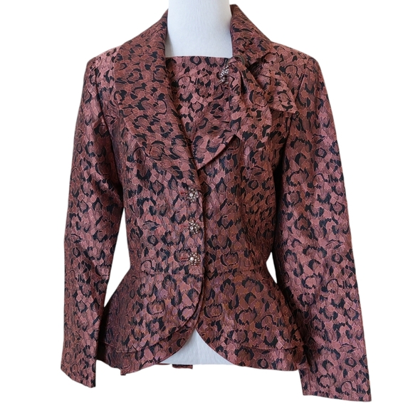 Vintage 80's Carissimo Rose Gold Metallic Embroidered Peplum Elegant Blazer - Picture 1 of 15